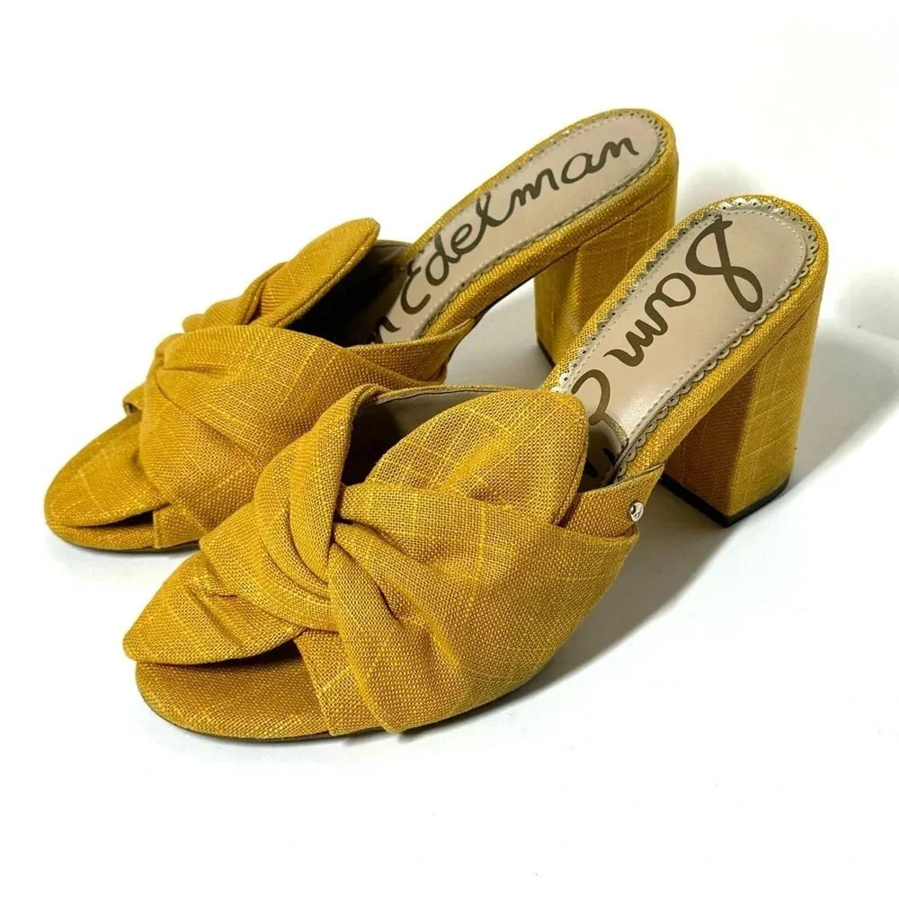 Sam Edelman Oda Mustard Yellow Knot Heels Shoe Size 7